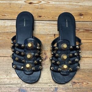 Balenciaga Caged  Moto City Black Slides Sandal